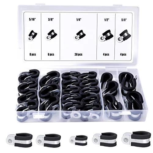 Kabelklemme Gummi Rohrschellen Schlauchschellen Rohrschelle P Clips Sortiment Kit Verzinkte 6/8/9/13/16 mm 5 Größen 42 Stück