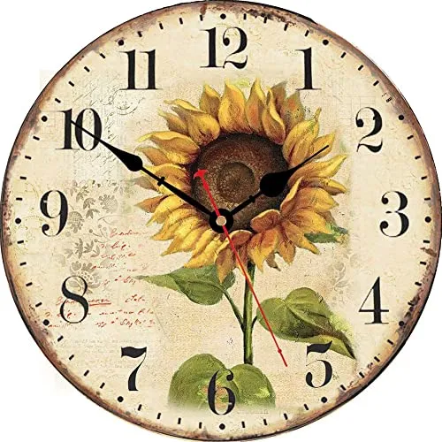 VIKMARI Vintage Blumen Stil dekorative wanduhren Holz-rundblumen wanduhr 8 inch Sonnenblume
