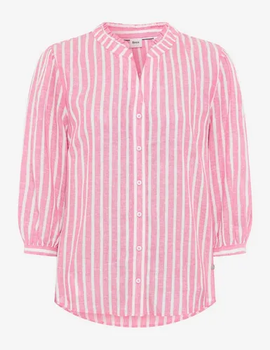Brax Klassische Bluse im Style Violet - Feminine Bluse mit Rüschenkragen und 3/4-Ärmeln. Die leicht ausgestellte Silhouette und eingewebte Längsstreifen bieten einen eleganten Look. Aus hochwertiger Leinen-Viskose-Mischung für angenehmen Tragekomfort.