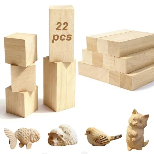 Schnitzholz Linde,22er Pack Holzklötzchen,3 Größen Lindenholz zum Schnitzen,Schnitzholz Rohlinge Set für Anfänger,Holz zum Basteln, DIY, Figuren & Holzschnitzen