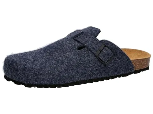 Lico Herren Pantolette Bioline Clog Nature, blau, 46 EU - Hausschuhe mit dämpfungsaktiver EVA-Laufsohle und verstellbarer Schnalle für optimalen Tragekomfort zu Hause.