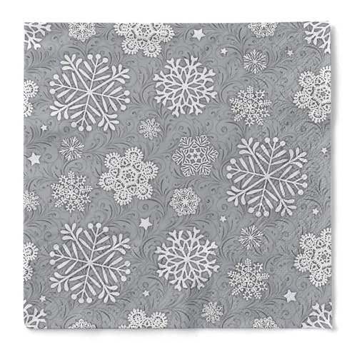 Mank GmbH Tissue Serviette 33 x 33 cm Weihnachtsservietten perfekt für Weihnachtsfeiern & Adventsfeiern 100 Stück Steven (Silbergrau)