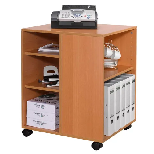 Durable Bürowagen 74 59 - 3-seitiger Holzregalwagen mit 6 Ablagen, höhenverstellbar und mobil durch 4 Laufrollen, ideal für Büro und Drucker
