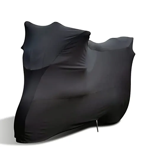 TECTICO Indoor Motorrad Abdeckplane Weich Samt-Stretch Stoff Elastisch Staubschutz L XL Motorradabdeckung für Innen Garage Hallen Show, Schwarz 104 x 41 x 49 inches