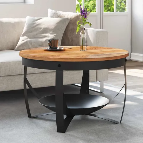vidaXL Couchtisch Ø68 cm aus massivem Akazienholz - Industrieller Couchtisch mit stabiler Eisenbasis und einzigartiger Holzmaserung, ideal für stilvolle Wohnräume. Maße: 68x43 cm, Zusammenbau erforderlich.
