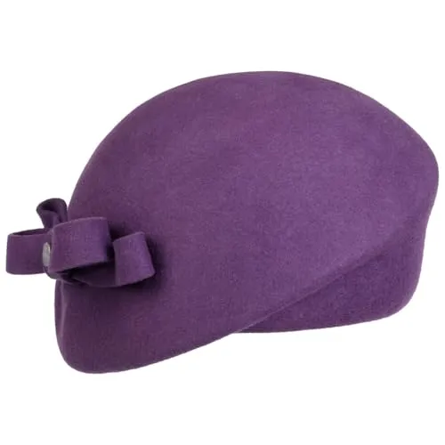 LIERYS Wollbaske mit Schleife - Einfarbige Damen-Filz-Baskenmütze in Lila - Elegante LIERYS Wollbaske mit romantischer Schleife, ideal für den Herbst/Winter. Hochwertiger Wollfilz sorgt für exzellenten Tragekomfort und Kälteschutz. Einheitsgröße für perfekten Sitz.