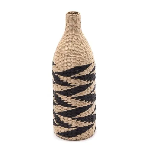 CREEDWOOD Deko VASE Raya | 60 cm Natur & Schwarz - Vasen für Kunstblumen, 60 cm hoch, aus gewebtem Stroh, einzigartiges Design für jeden Wohnraum, ideal als Eyecatcher im Eingangsbereich oder Wohnbereich.