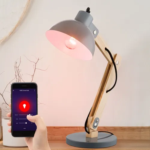 Dimmbar Holz Tischleuchte mit Smart LED