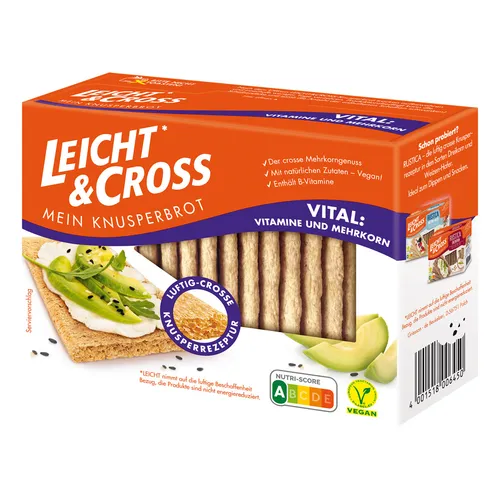 Leicht&Cross Knusperbrot Vital - Knäckebrot Mehrkorn, reich an Ballaststoffen und ideal für eine gesunde Ernährung. Perfekt als Snack oder Beilage!