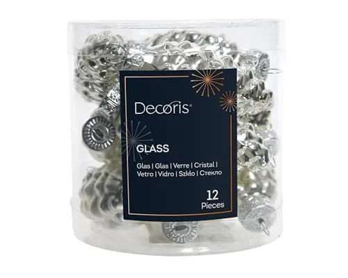 Glaskugeln Tannenzapfen 60 mm glanz matt 12 Zapfen silber