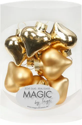 MAGIC by Inge Christbaumschmuck, Christbaumschmuck Herzen Glas 4cm Brokatgold, 8 Stück