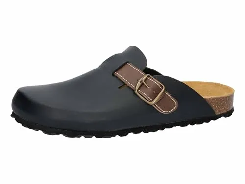 Lico Herren Bioline Clog Pantoletten, Schwarz/Braun, 45 EU - Hausschuhe mit verstellbarer Schnalle und dämpfungsaktiver EVA Laufsohle für höchsten Komfort zu Hause.