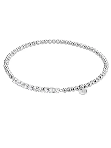 Glanzstücke München Silberarmband - Elegantes Kugelarmband aus Sterling Silber - Silberarmband mit Zirkonia-Kristallen, elastisches Nylonband für perfekten Sitz und Anlaufschutz durch Rhodium-Beschichtung. Ideal für Fashionistas!