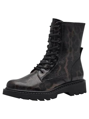 Tamaris Damen Stiefelette Textil Vegan LEOPARD, EU 37 - Wanderschuhe mit TOUCH-IT Technologie für höchsten Komfort, vegan und tierfreundlich, Schnürung und Reißverschluss für einfaches An- und Ausziehen, ideal für den Alltag.