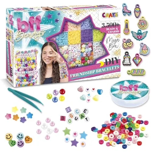 BFF BEADYS MEGA BOX - Kreatives Schmuckbastelset für Kinder, 24 Fächer mit bunten Perlen und Charms, inklusive Werkzeuge für sofortigen Bastelspaß