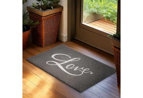 BRUBAKER Fußmatte 45 x 75 cm Schmutzfangmatte - Fußabtreter Wetterfest und Rutschfest, Rechteckig, Höhe: 16 mm, Antirutsch Türmatte aus 100% Kokos für Außen und Innen - Grau