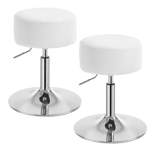 WOLTU Design Hocker mit Hebel, 2er Set, stufenlose Höhenverstellung, verchromter Stahl, Antirutschgummi, pflegeleichter Kunstleder, gut gepolsterte Sitzfläche, Weiß