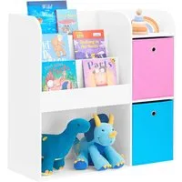 SoBuy Kinder Bücherregal mit 5 Ablagefächern und 2 Stoffboxen - Kinderzimmerregal mit 5 Ablagefächern und 2 Boxen, ideal zur Aufbewahrung von Spielzeug und Büchern, fördert Ordnung und Spaß beim Aufräumen.