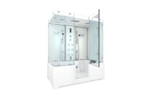AcquaVapore Grossraumdusche K88-WS-EH-C-ALL - Badewanne und Dusche in einem - Eleganter Duschtempel mit 32 Düsen für individuelle Massageerlebnisse. Sicherheitsglas und rutschsichere Oberfläche sorgen für Sicherheit und Komfort. Ideal für ebenerdigen Einbau.