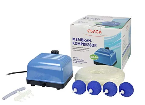 OSAGA Teichbelüftungs-Set MK-20, komplett Belüfterset für Gartenteich Koiteich und Aquarium. Zum Sauerstoff einbringen in Ihr Gewässer