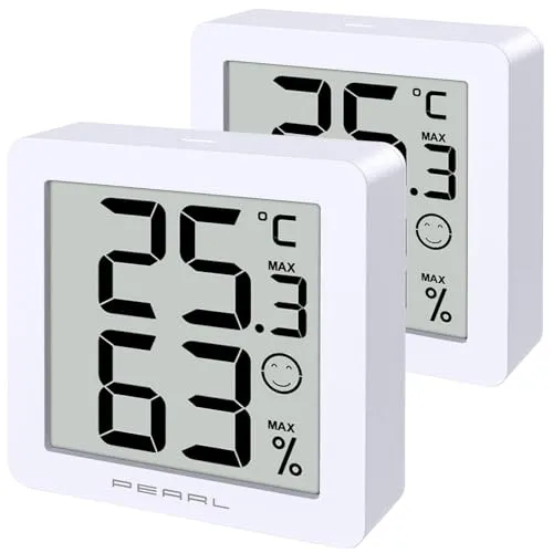 PEARL Innenthermometer: 2er-Set Kompakte Thermo- & Hygrometer, Komfort- & Min./ Max.-Anzeige (LCD-Digital-Thermometer-Hygrometer, Digitales Hygro und Thermometer, Kühlschrankthermometer)