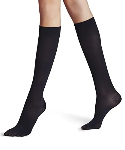 FALKE Damen Kniestrümpfe Seidenglatt 40 DEN W Kh halb-blickdicht einfarbig 1 Paar, Blau Marine 6179, 35-38