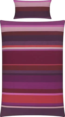 REDBEST Bettwäsche Renforcé Beere, 135x200 cm - Bettwäsche-Set im Streifen Design aus 100% Baumwolle, pflegeleicht und mit praktischem Marken-Reißverschluss für einfachen Bezugwechsel.