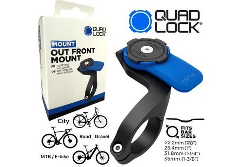 QUAD LOCK Out Front Mount V2 - Handyhalter für Fahrradlenker - Praktische Fronthalterung für sichere Smartphone-Nutzung beim Radfahren. Kompatibel mit 31,8 und 35 mm Lenkerdurchmesser, ideal für Abenteuer und Alltag.