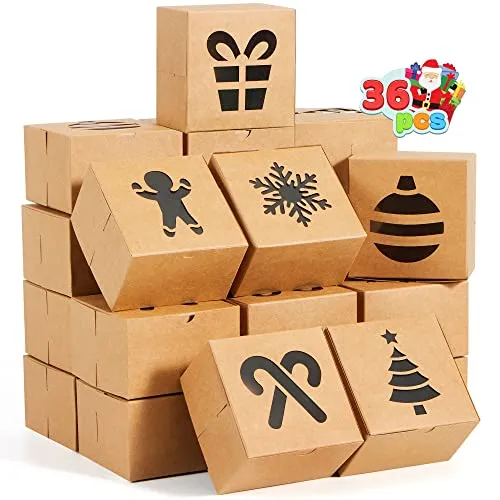 JOYIN 36 Pcs Weihnachten Keks-Boxen, braun Kraft behandeln Boxen mit Fenster 4 