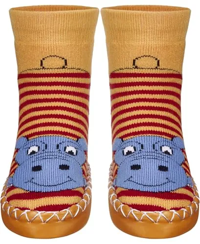 Playshoes Unisex Kinder Hüttenschuhe Hausschuh, Rot Nilpferd, 23/26 EU