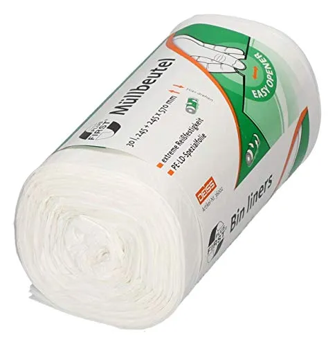 DEISS FIRST PLUS aus LDPE, 1A-Material, 30 l, weiß, 50 Stück/Rolle 36002