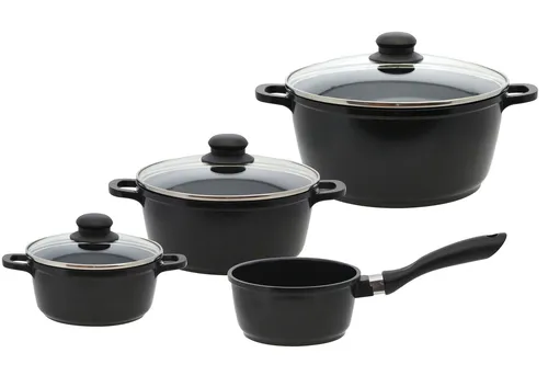 ELO Topfset Black Cast 4-tlg. – Antihaftbeschichtet - Kochtöpfe mit PFAS-freier Antihaftversiegelung für müheloses Kochen und leichte Reinigung. Ideal für alle Herdarten, inklusive Induktion. Set enthält 3 Töpfe und 1 Stielkasserolle.
