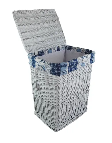 Wäschekorb Wäschtruhe  weide  weiss rechteckig blumenmuster blau 32x24 h.48