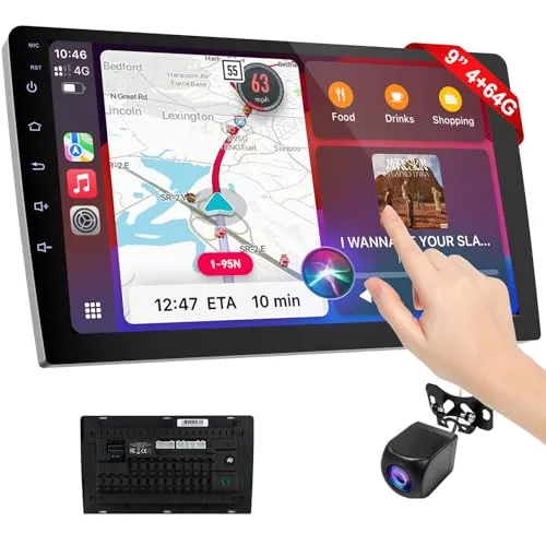 Haudio 2 Din Autoradio 9 Zoll mit Wireless CarPlay & Wireless Android Auto,Auto Radio HD Touch Display mit Rückfahrkamera,Bluetooth,AUX,AM/FM,Mirror Link,GPS-Navigation (4+64GB)