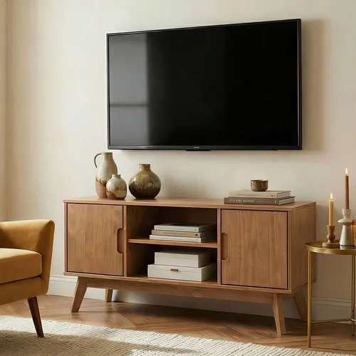 IDIMEX Lowboard TIVOLI - Massivholz Fernsehtisch - TV-Halterungen, stilvolles Lowboard aus massivem Kiefernholz in dunkelbraun mit 2 Türen - ideal für ein modernes Wohnzimmer.