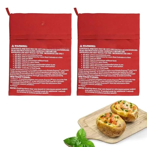 Zwenjuan 2 Stück Mikrowellen Kartoffelbeutel Kartoffel Express für schnelles Kochen Wiederverwendbarer Kochbeutel für Mikrowelle für Kartoffeln & Gemüse Umweltfreundlich & Praktisch(19 * 25cm)