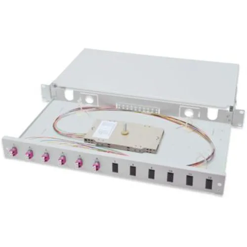 DIGITUS Professional DN-96330-4 - Glasfaserkabelkiste für 12 LC-Ports - Computer- & Server-Racks, kompakte 1U Glasfaserkabelkiste für effizientes Kabelmanagement und optimale Raumausnutzung.