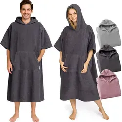 Frottee Badeponcho Damen Herren - Strandponcho 100% Baumwolle Surf Poncho Erwachsene Handtuch Kapuze Bade Surfponcho Bademantel Anthrazit L/XL - Dunkelgrau - L/XL