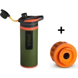 GRAYL GEOPRESS Purifier oasis green + Ersatzfilter - Praktischer Outdoor-Wasserfilter mit 710 ml Fassungsvermögen und schnellem Reinigungssystem. Ideal für Reisen und Outdoor-Aktivitäten, sorgt für sauberes Trinkwasser in nur 8 Sekunden. Inkl. Ersatzfilter für lange Nutzung.