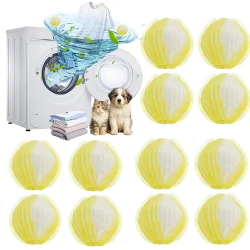 Stücke Tierhaarentferner Waschmaschine,Wiederverwendbarer Fusselbälle Waschmaschine,Zur Entfernung von Tierhaaren & Katzenhaaren (Gelb) 12