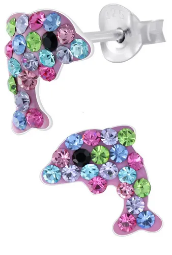 Limana Paar Ohrstecker Kinder Mädchen Ohrringe 925 Silber Delfin Delphin Kinderohrringe, Mädchenohrringe Kinderschmuck Mädchenschmuck Zirkonia