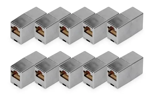 DIGITUS DN-93901 RJ45 Kupplung - 10 Stück Cat 5e LAN Kabel Verlängerung, geschirmt für optimale Sicherheit und lange Lebensdauer