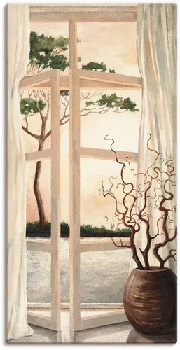 Artland Wandbild Fensterbild Toskanischer Sonnenuntergang, Fensterblick (1 St), als Alubild, Leinwandbild, Poster in verschied. Größen