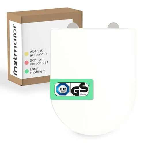instmaier Toilettendeckel mit Absenkautomatik - D-Form, Weiß, TÜV geprüft - WC-Sitz aus Duroplast mit verbesserter Absenkautomatik, ideal für moderne Keramiken und belastbar bis 250 kg. Schnelle Montage von oben und antibakterielle Oberfläche für hygienische Sauberkeit.