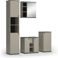 Vicco Badmöbel-Set Joli, Greige/Schwarz, 4 Teile - Badmöbel-Set für stilvolle Badezimmergestaltung, inklusive Hochschrank und Midischrank für optimalen Stauraum und elegante Funktionalität.