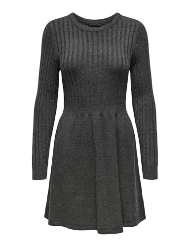 ONLY Damen Onlfia Ls Cable Dress KNT Kleid, Dark Grey Melange, X-Large