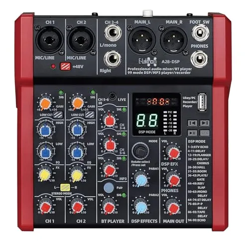 E-Lektron A28-DSP Live Mischpult 2-Kanal + Stereo AUX, BLuetooth, MP3 USB-Interface und Effekt-Prozessor (A28-DSP)