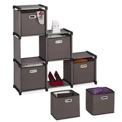 Stufenregal mit Boxen - 6 Fächer Raumteiler - Regal mit 6 Fächern und integrierten Körben, ideal als Raumtrenner, robust aus Stahl für bis zu 48 kg, perfekt für jedes Zimmer.