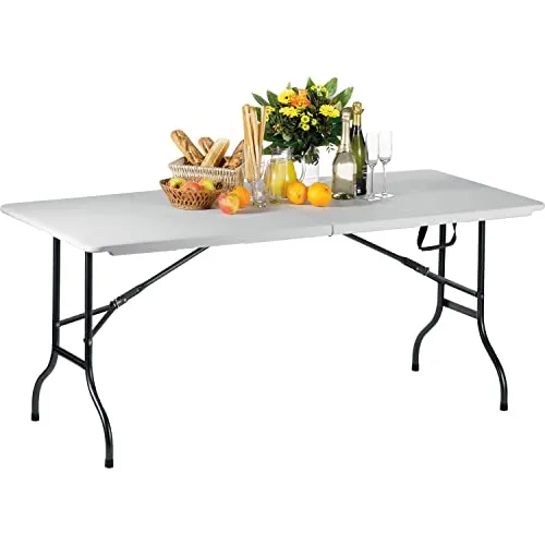 Saro Party 182 Klapptisch - Metall, weiß, 76 x 183 x 72 cm - Camping-Möbel mit robuster Polyäthylen Tischplatte, ideal für Innen und Außen, max. Tragfähigkeit von ca. 100 kg und praktische einklappbare Füße für einfache Lagerung.