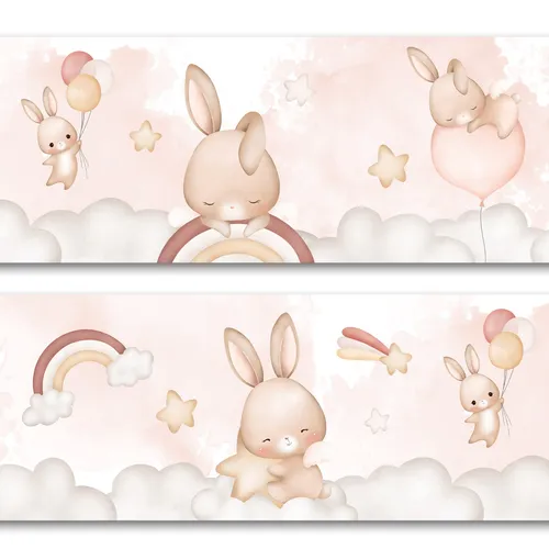 Bordüre Hase Ballons 15cm x 200cm Selbstklebend Kinderzimmer Wandtattoo Y033